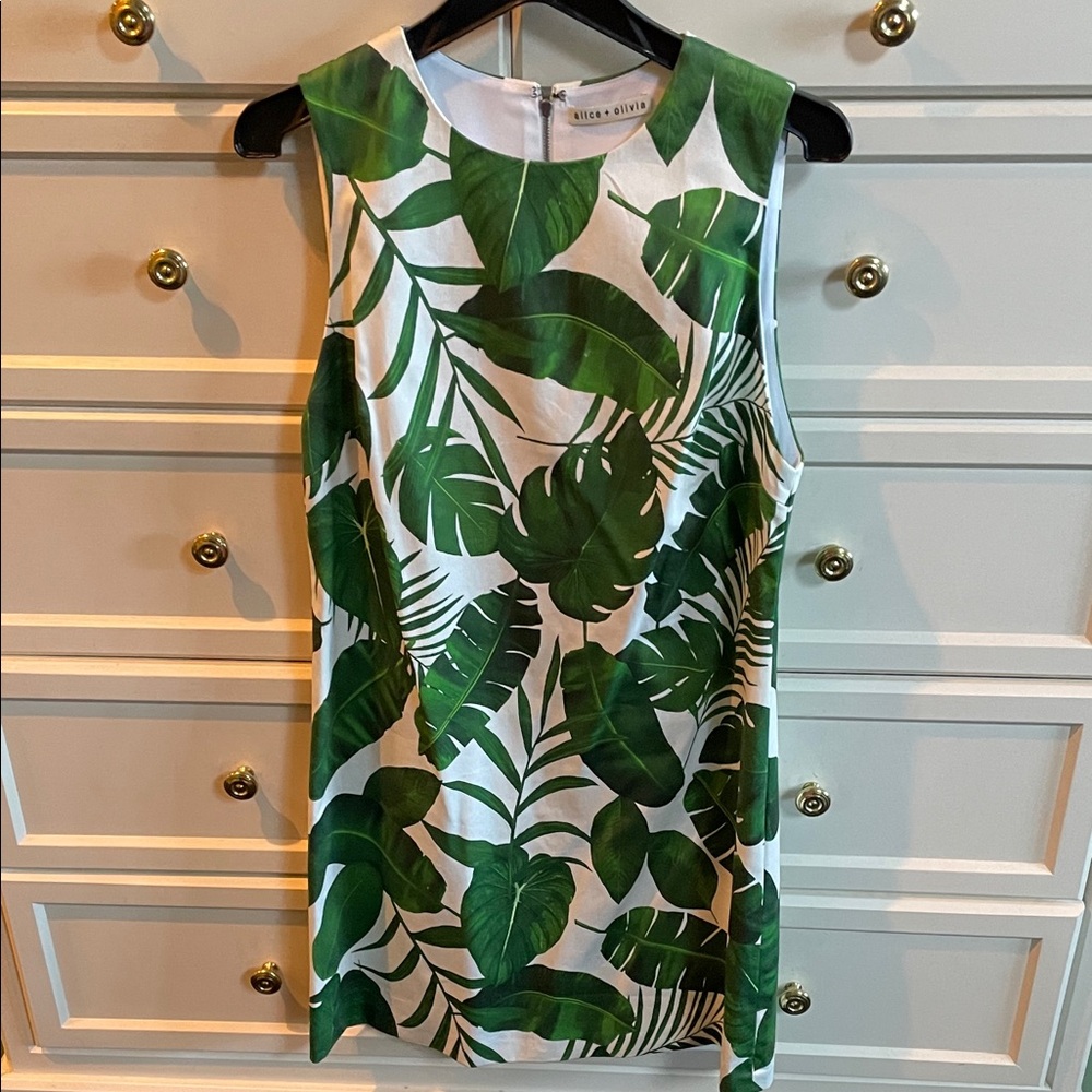 Alice + Olivia Green Leaf Print Mini Dress